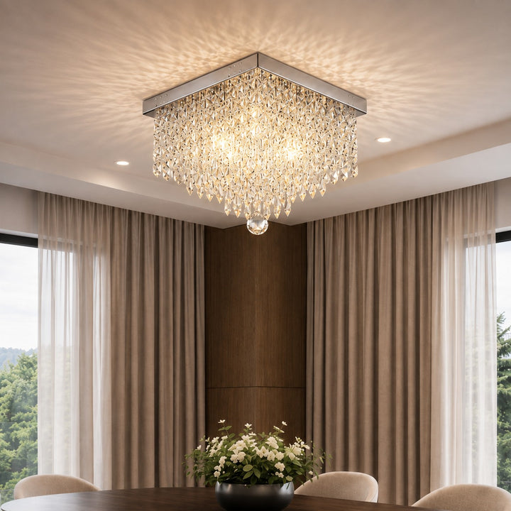Modern Crystal Flush Mount Ceiling Light Fixture Metal Body E12 Compatible for Hallway Dining Room