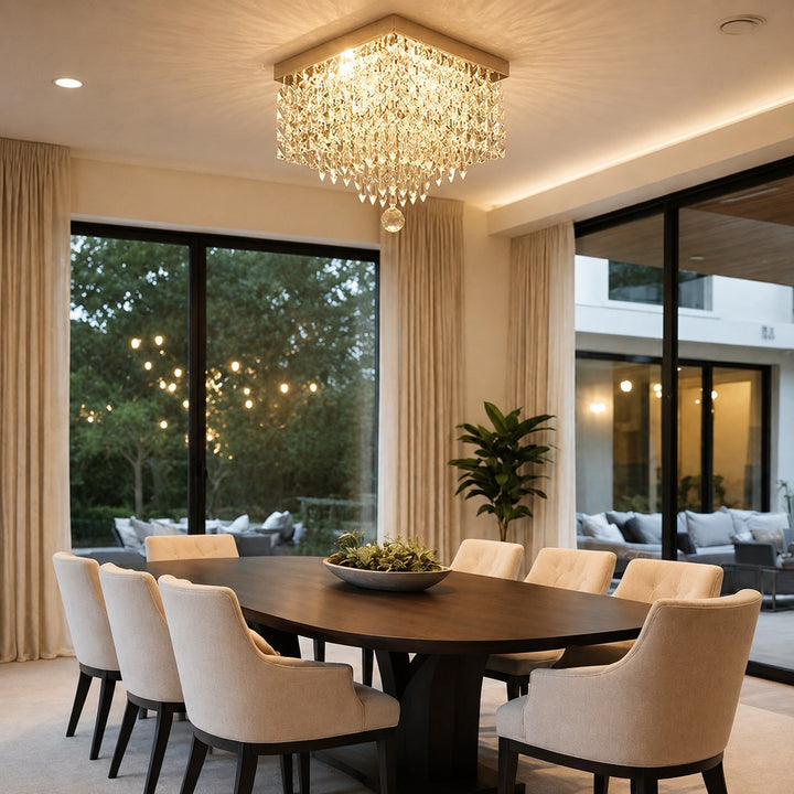 Modern Crystal Flush Mount Ceiling Light Fixture Metal Body E12 Compatible for Hallway Dining Room