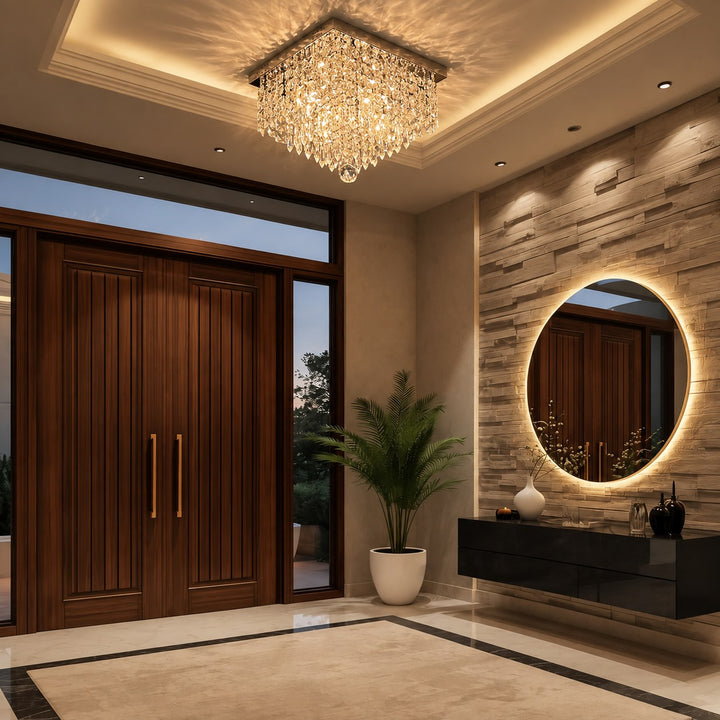 Modern Crystal Flush Mount Ceiling Light Fixture Metal Body E12 Compatible for Hallway Dining Room