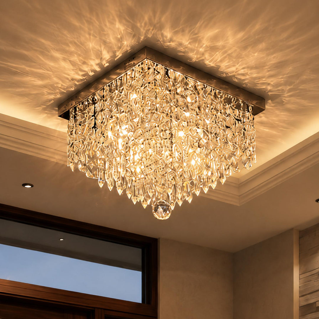 Modern Crystal Flush Mount Ceiling Light Fixture Metal Body E12 Compatible for Hallway Dining Room