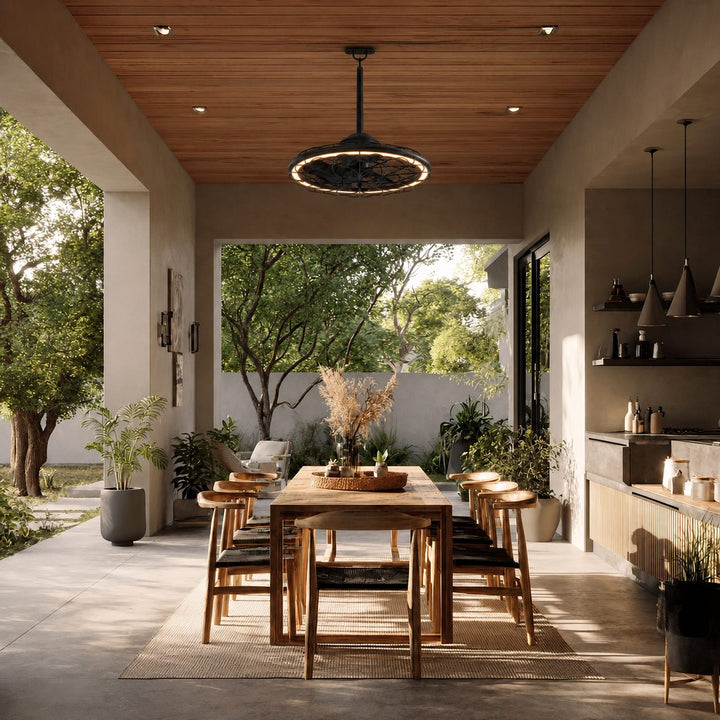 Modern Black Ceiling Fan with Lights Remote Control Adjustable Speed Dimmable LED for Outdoor Use