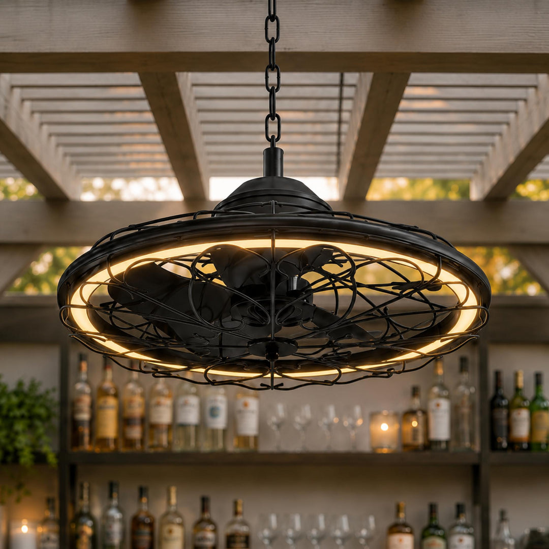 Modern Black Ceiling Fan with Lights Remote Control Adjustable Speed Dimmable LED for Outdoor Use
