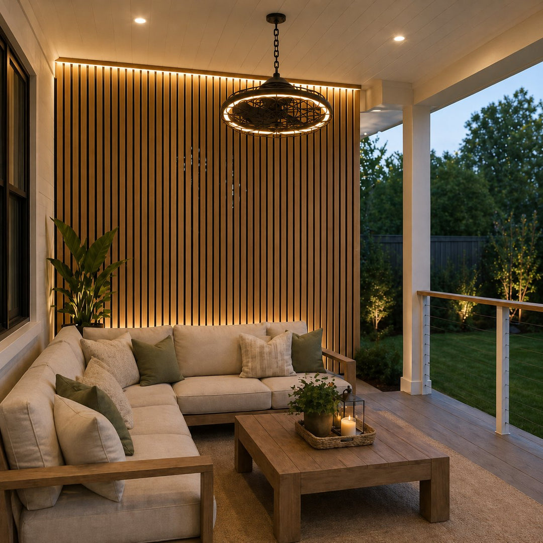Modern Black Ceiling Fan with Lights Remote Control Adjustable Speed Dimmable LED for Outdoor Use