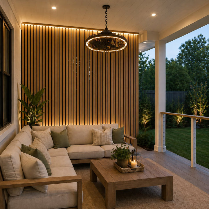 Modern Black Ceiling Fan with Lights Remote Control Adjustable Speed Dimmable LED for Outdoor Use