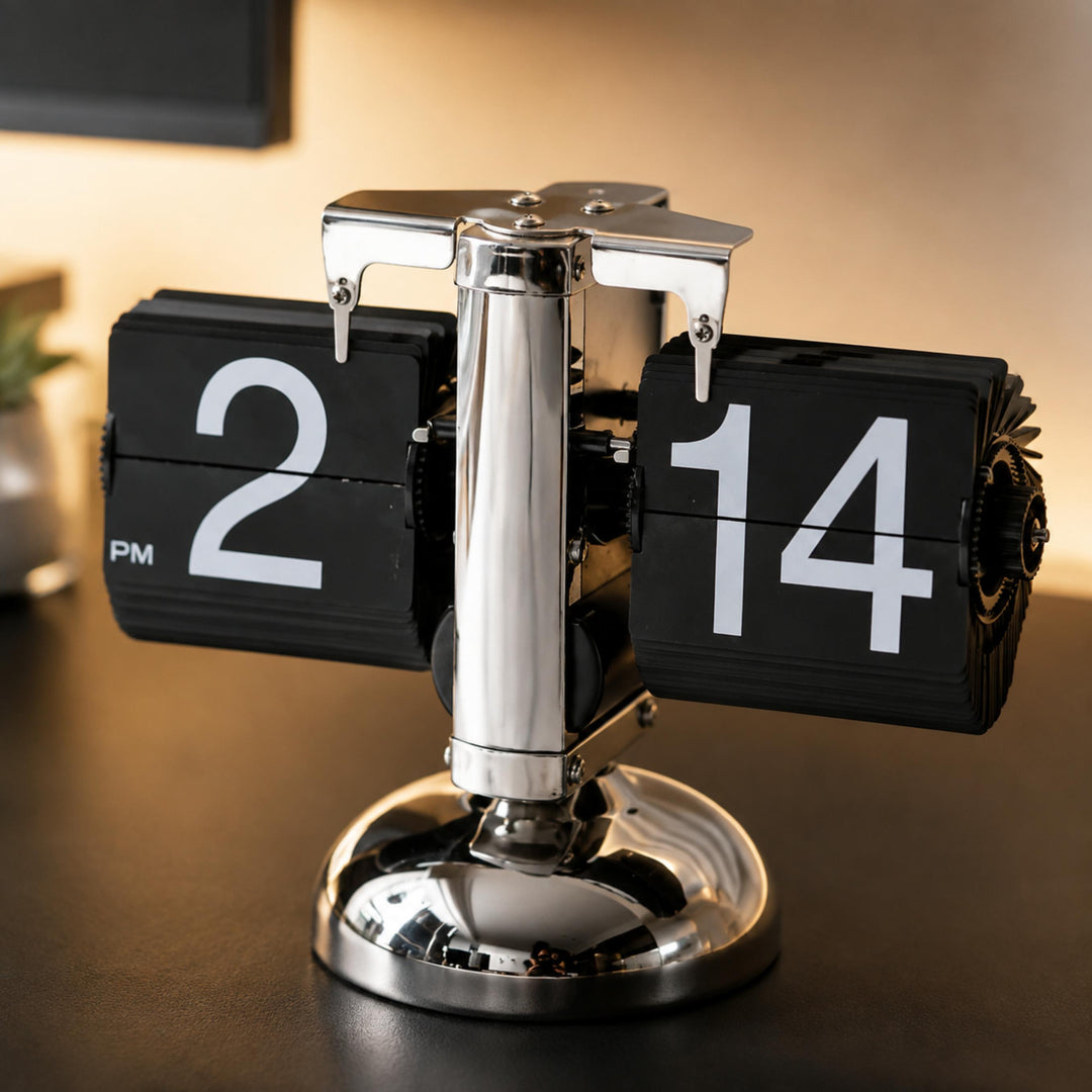 Modern Flip Clock with Stainless Steel and ABS Construction for Home Office Decor