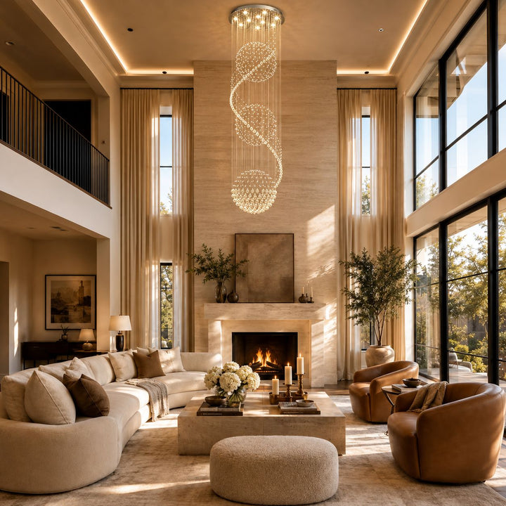 Modern Spiral Chandelier Three Sphere Design Adjustable K9 Crystal Hanging Light Fixture