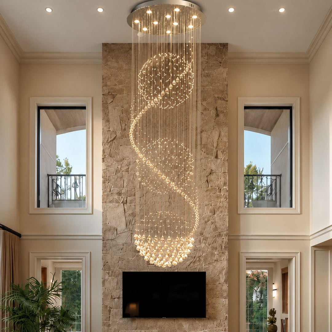 Modern Spiral Chandelier Three Sphere Design Adjustable K9 Crystal Hanging Light Fixture