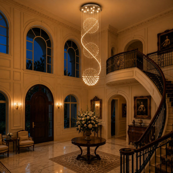 Modern Spiral Chandelier Three Sphere Design Adjustable K9 Crystal Hanging Light Fixture