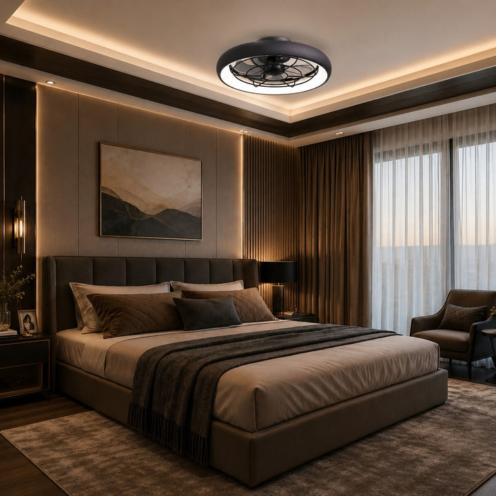 Modern Black Ceiling Fan with Lights Flush Mount Acrylic LED Remote Control 6 Speeds