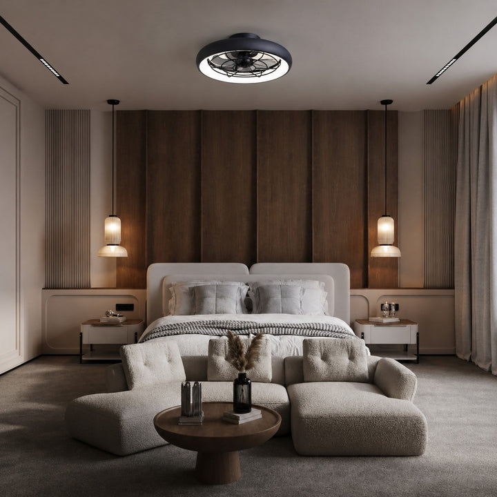 Modern Black Ceiling Fan with Lights Flush Mount Acrylic LED Remote Control 6 Speeds