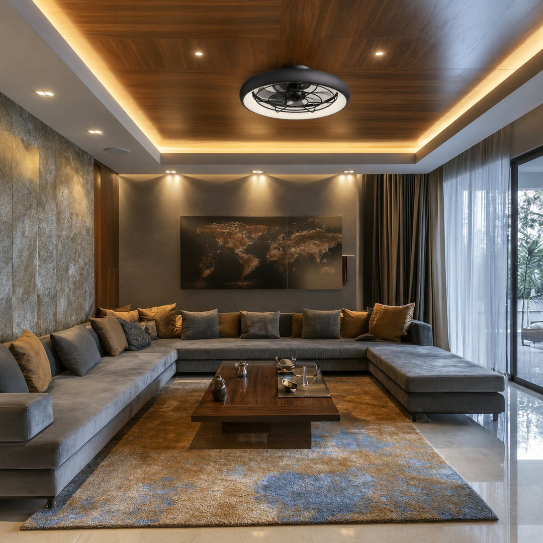 Modern Black Ceiling Fan with Lights Flush Mount Acrylic LED Remote Control 6 Speeds