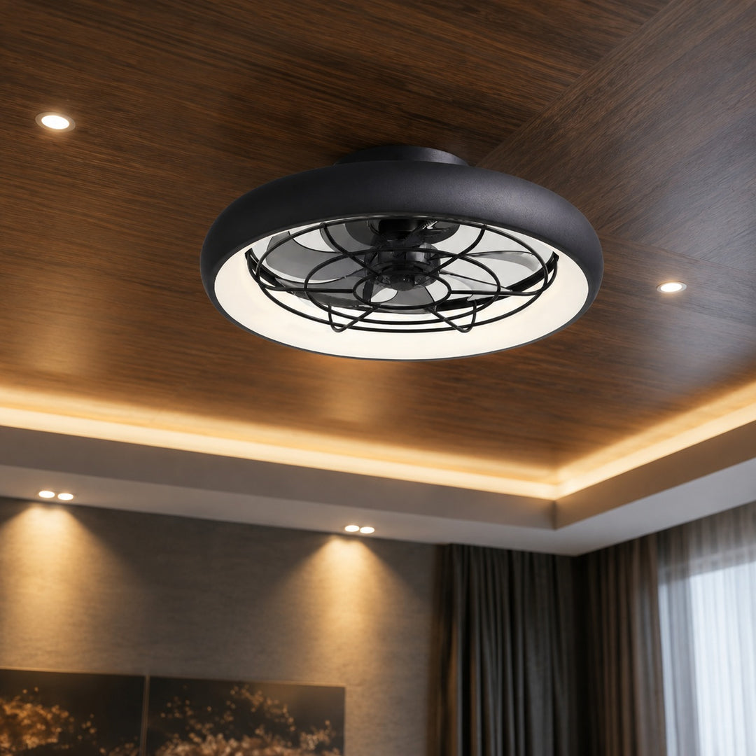Modern Black Ceiling Fan with Lights Flush Mount Acrylic LED Remote Control 6 Speeds