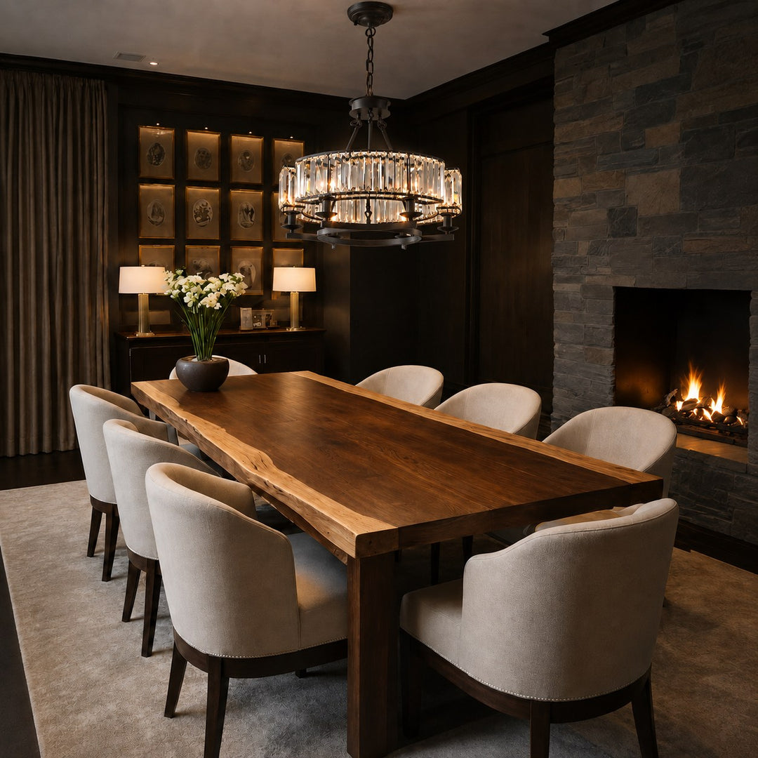 Modern Crystal Chandelier Round Design Adjustable Metal 6 Light Fixture for Dining Room