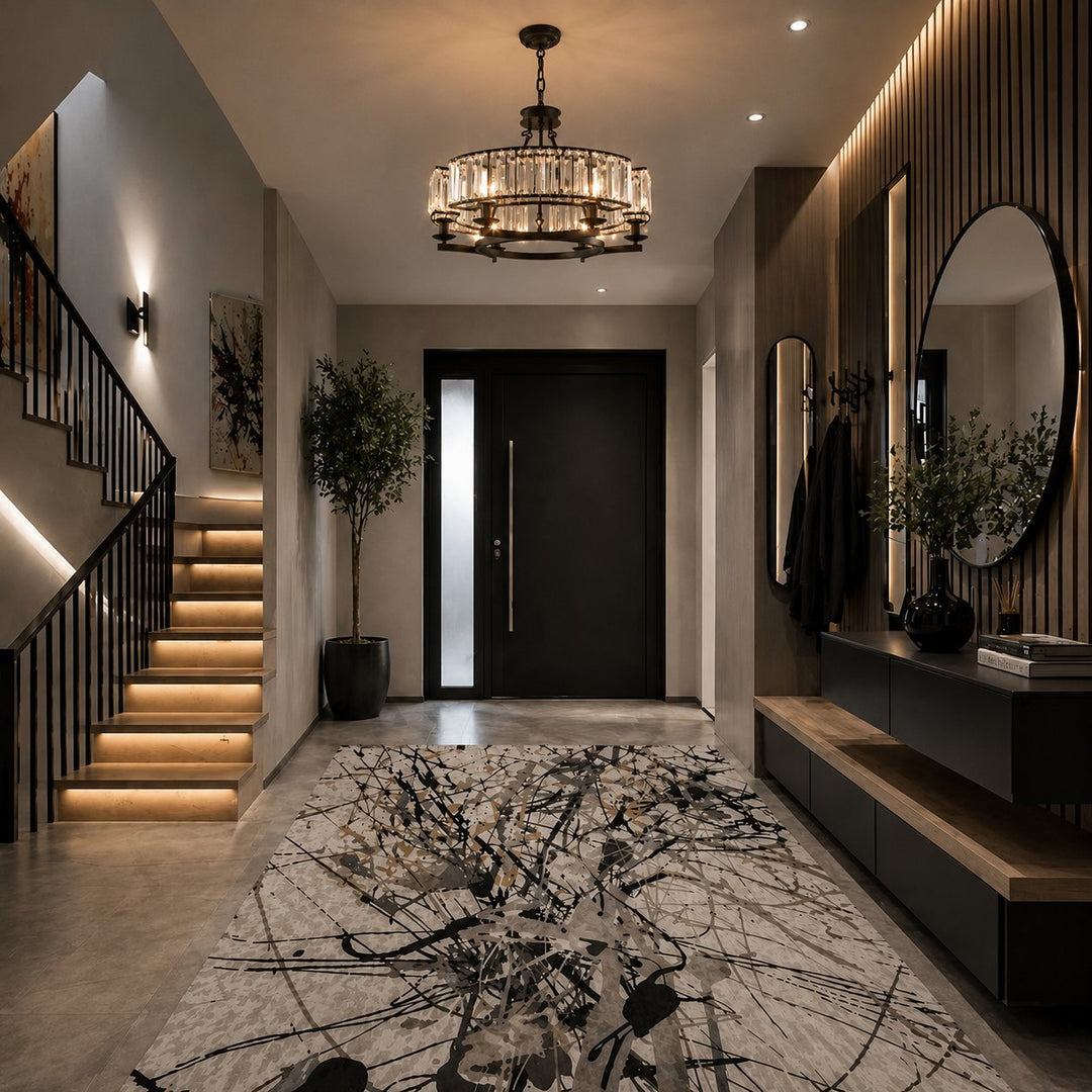 Modern Crystal Chandelier Round Design Adjustable Metal 6 Light Fixture for Dining Room