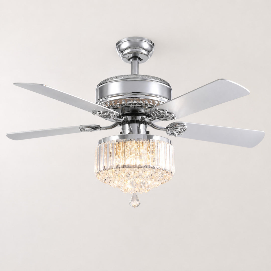 Modern Crystal Ceiling Fan with Remote Control Chrome Finish LED Compatible 5 Blades