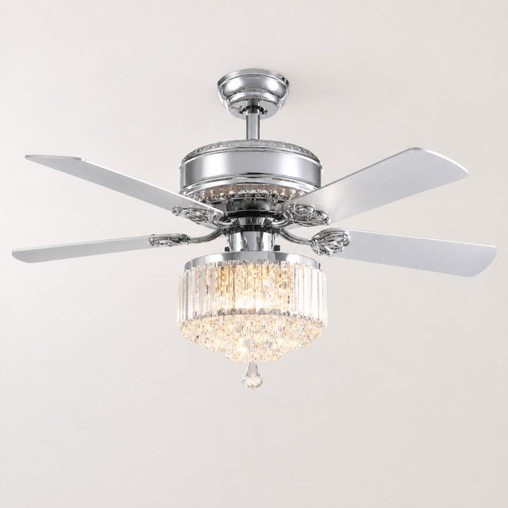 Modern Crystal Ceiling Fan with Remote Control Chrome Finish LED Compatible 5 Blades