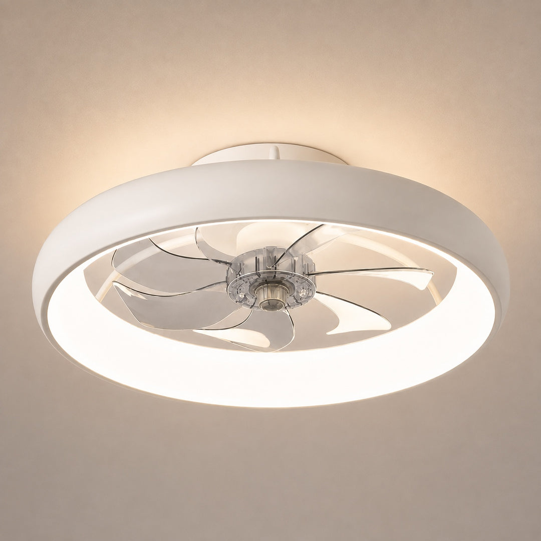 Modern LED Ceiling Fan with Lights Flush Mount Metal Adjustable DC Motor and Dimmable Lighting 19.7 Inch