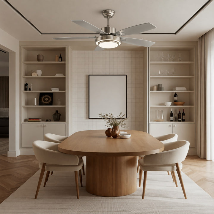 Modern LED Ceiling Fan with Remote Control Flush Mount Nickel Wood Blades Quiet DC Motor