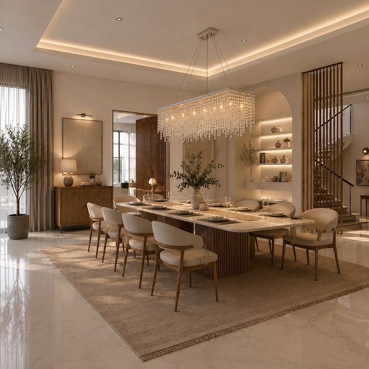 Modern Crystal Chandelier Light Adjustable Hanging Stainless Steel LED Pendant Fixture