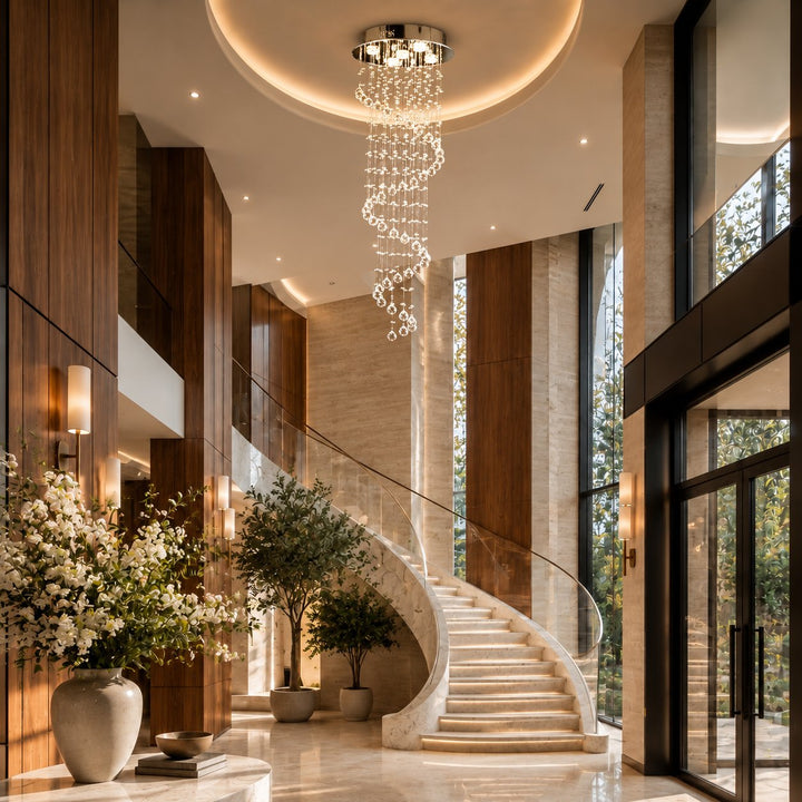 Modern Crystal Chandelier Hanging Light Fixture K9 Glass Adjustable 5 to 9 Lights