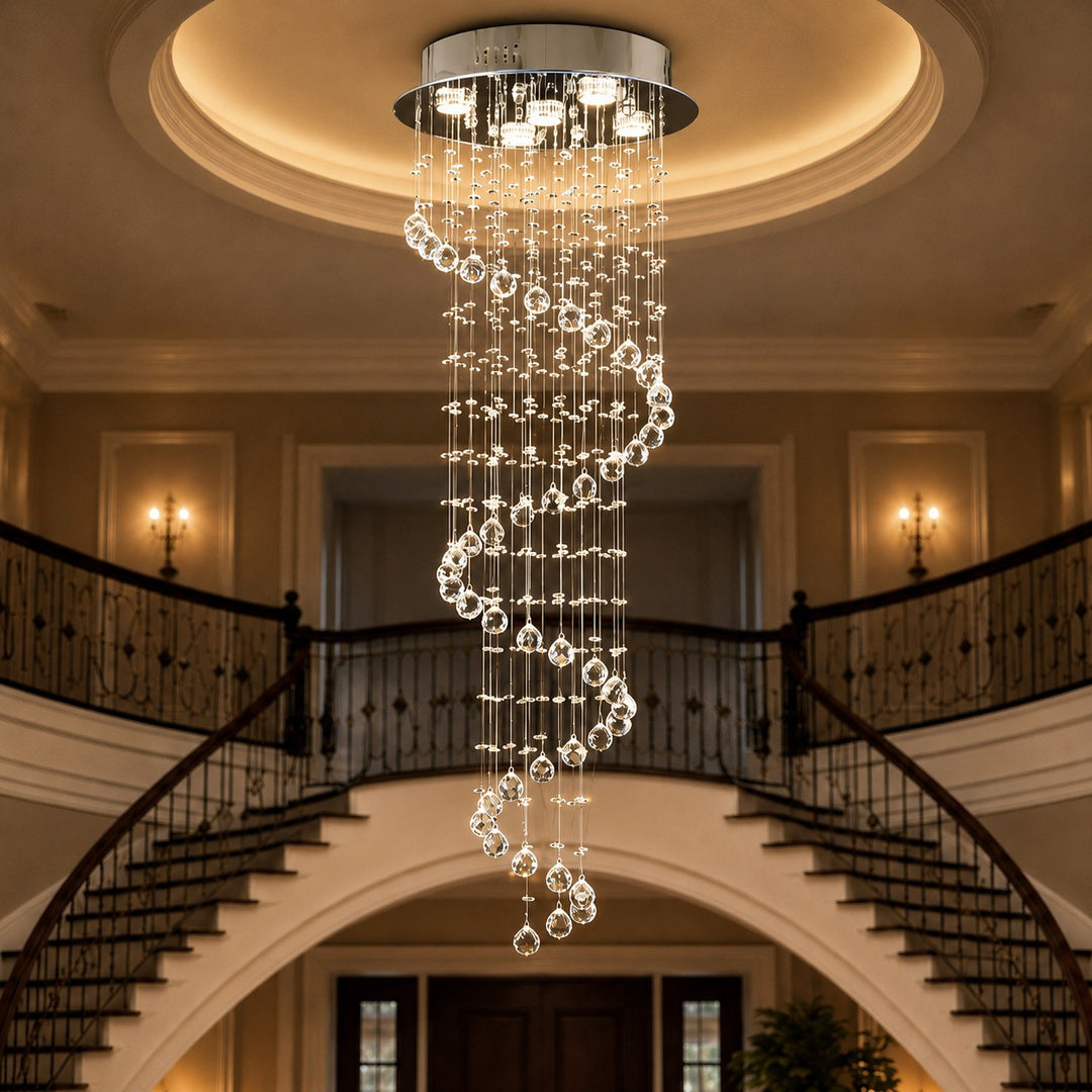 Modern Crystal Chandelier Hanging Light Fixture K9 Glass Adjustable 5 to 9 Lights