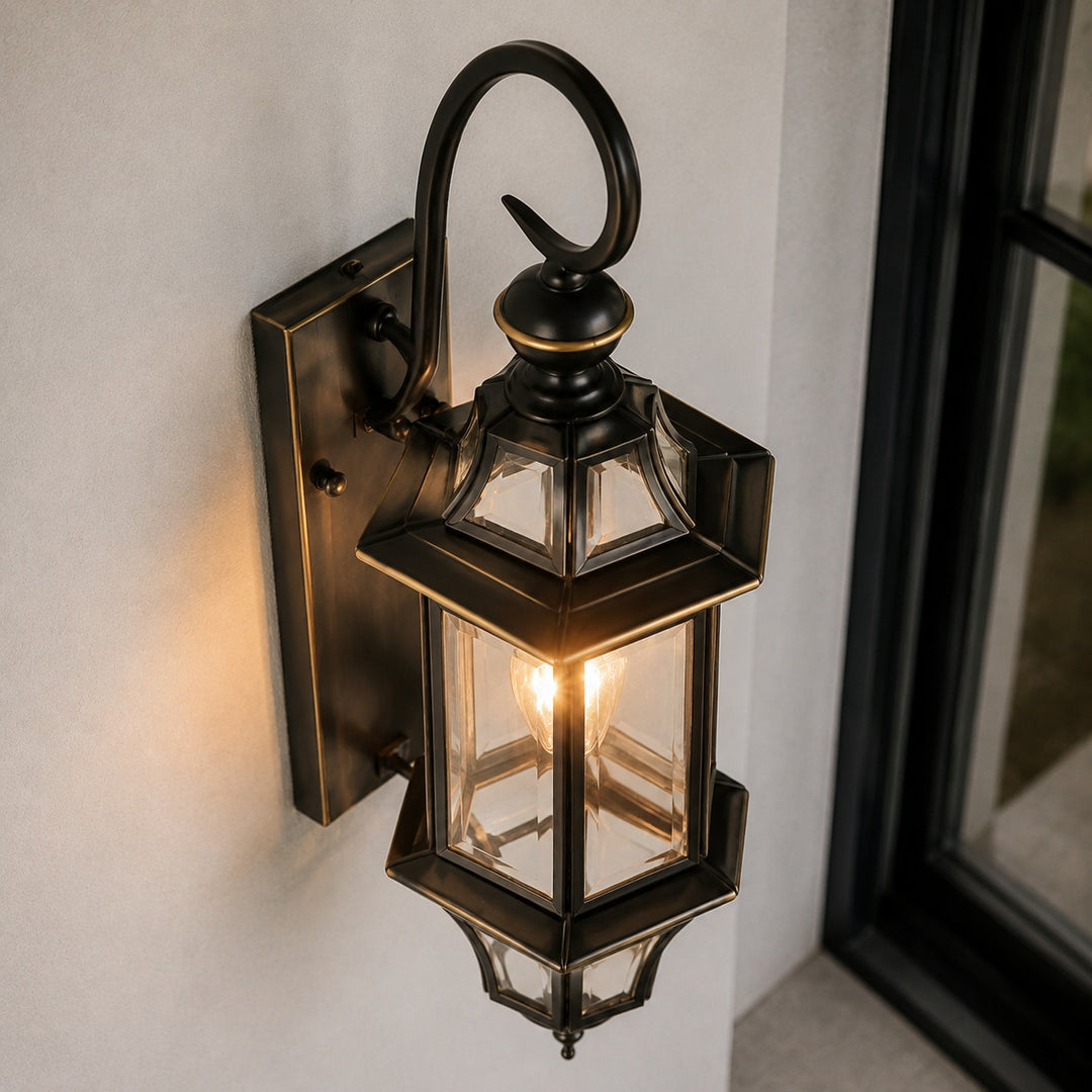 Modern Outdoor Wall Lamp Brass Adjustable Clear Glass Shade IP65 Waterproof E26 Base Bulb
