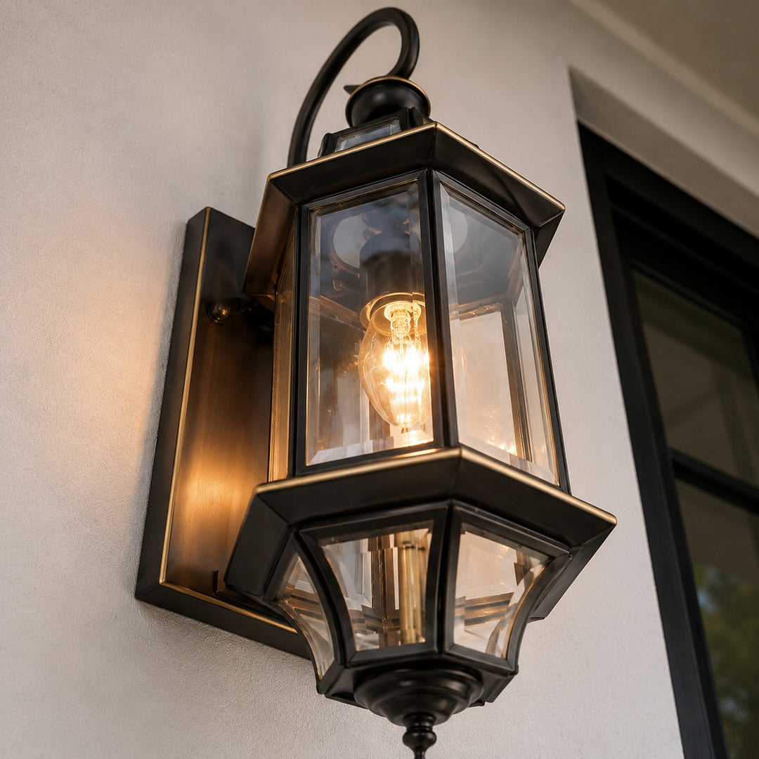 Modern Outdoor Wall Lamp Brass Adjustable Clear Glass Shade IP65 Waterproof E26 Base Bulb