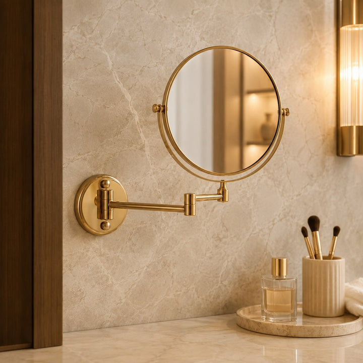 Modern Wall Mounted Makeup Mirror Double Sided Stainless Steel with 360° Rotation and Magnifying Feature