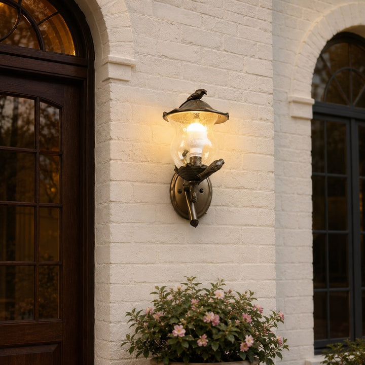 Modern Outdoor Wall Sconce with Carved Glass Shade Aluminum LED Warm White Lighting
