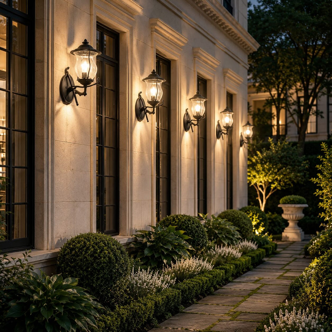 Modern Outdoor Wall Sconce with Carved Glass Shade Aluminum LED Warm White Lighting