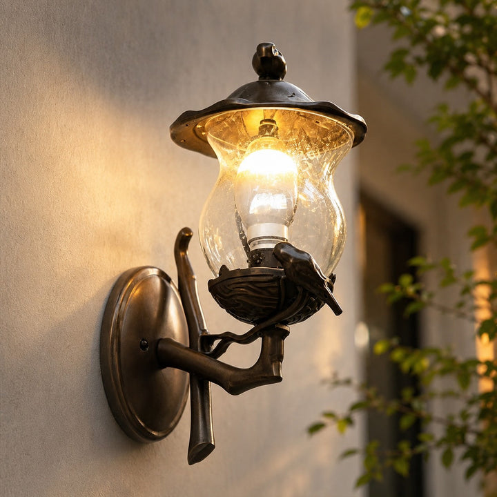 Modern Outdoor Wall Sconce with Carved Glass Shade Aluminum LED Warm White Lighting