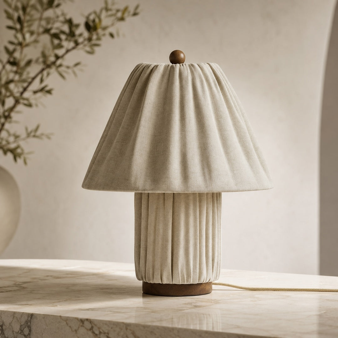 Modern Table Lamp with Pleated Fabric Shade Adjustable Brightness Metal Base LED Compatible 15 Inches