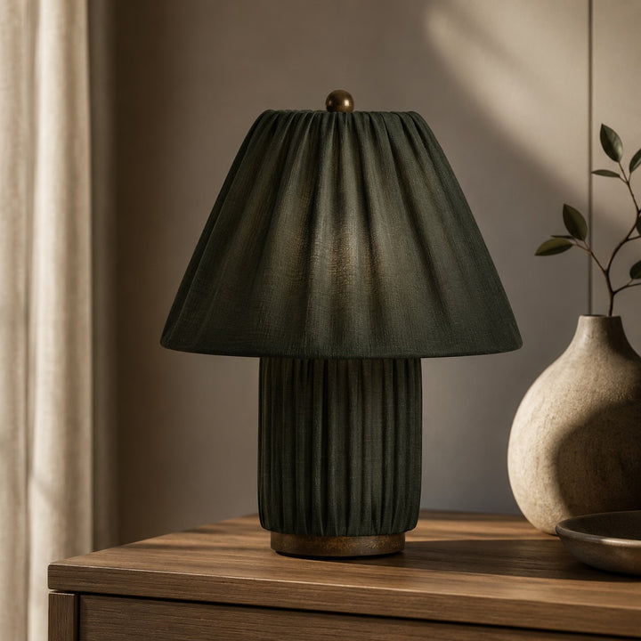 Modern Table Lamp with Pleated Fabric Shade Adjustable Brightness Metal Base LED Compatible 15 Inches