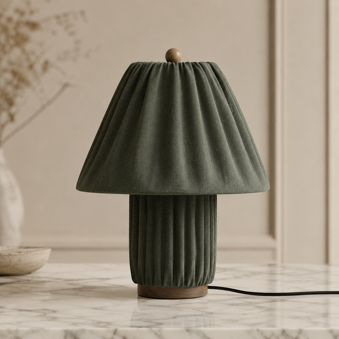 Modern Table Lamp with Pleated Fabric Shade Adjustable Brightness Metal Base LED Compatible 15 Inches