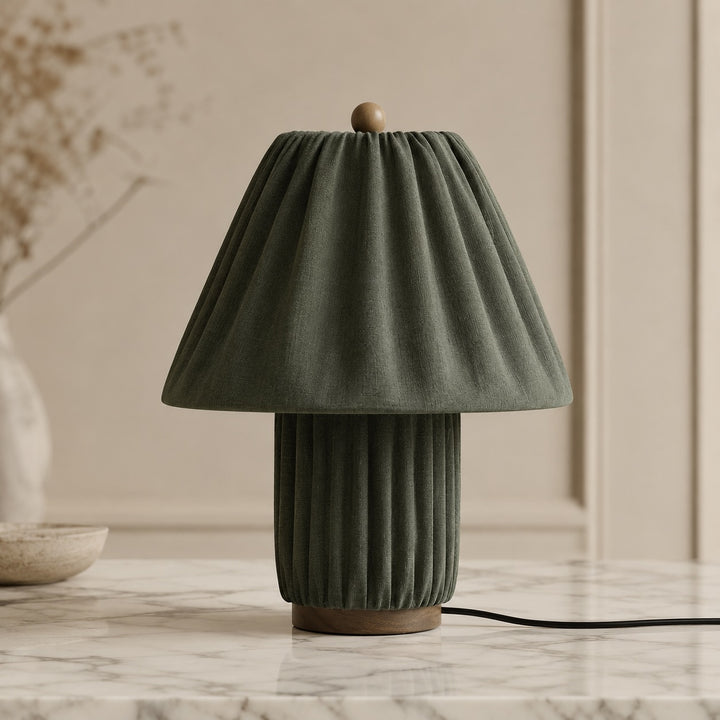 Modern Table Lamp with Pleated Fabric Shade Adjustable Brightness Metal Base LED Compatible 15 Inches
