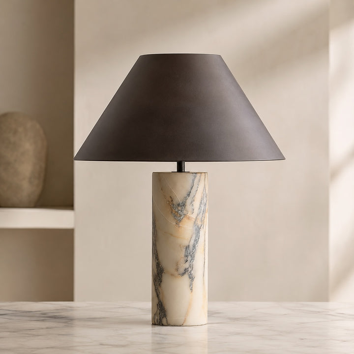 Modern Marble Table Lamp Adjustable Black Fabric Shade LED Compatible for Bedside or Desk
