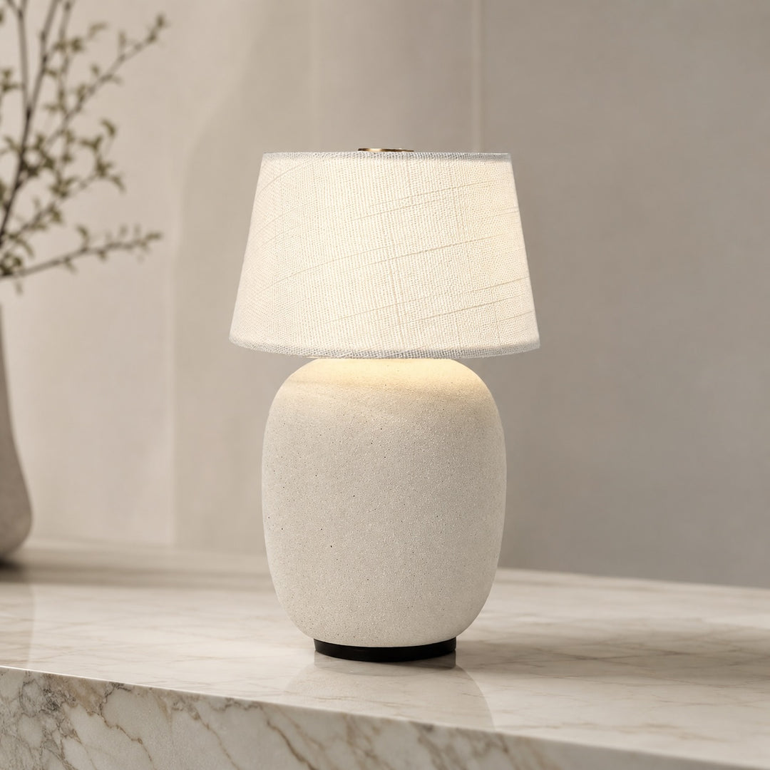 Modern Ceramic Table Lamp Cordless Adjustable LED Warm Cream and Sand Taupe Finish
