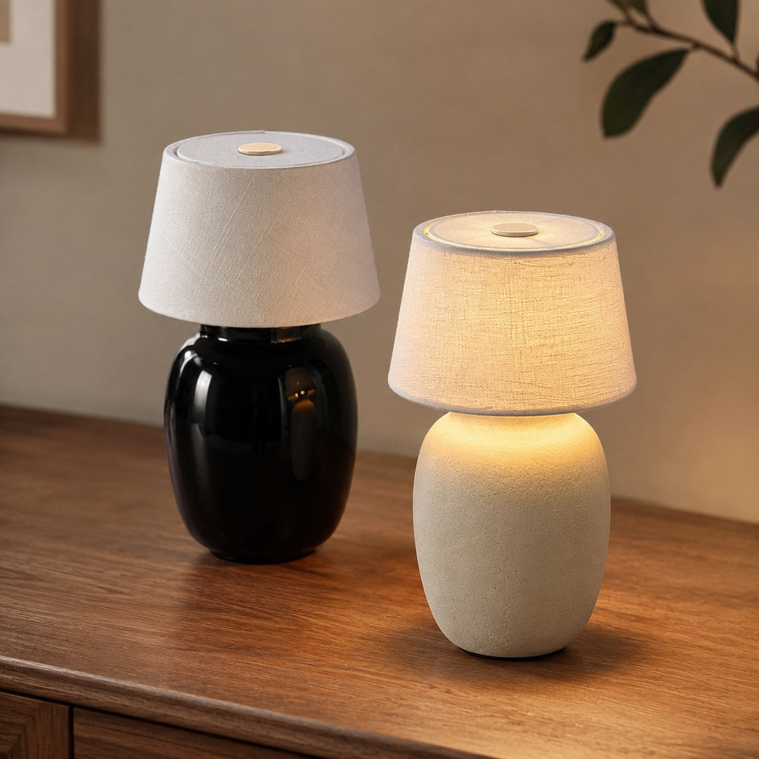 Modern Ceramic Table Lamp Cordless Adjustable LED Warm Cream and Sand Taupe Finish