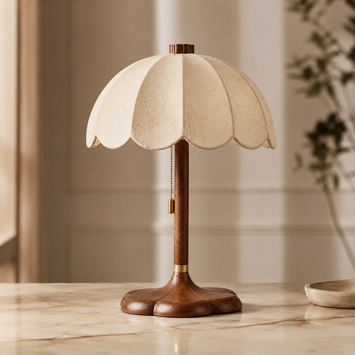 Modern Table Lamp with Fabric Shade and Wooden Base E14 Bulb Compatible for Bedroom or Office