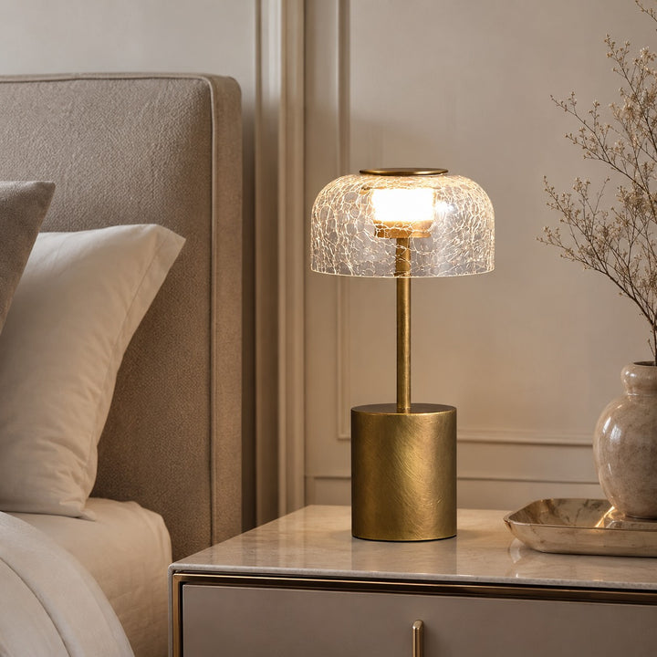 Modern Table Lamp with Cracked Glass Shade Cordless Design Adjustable LED Color Temperature