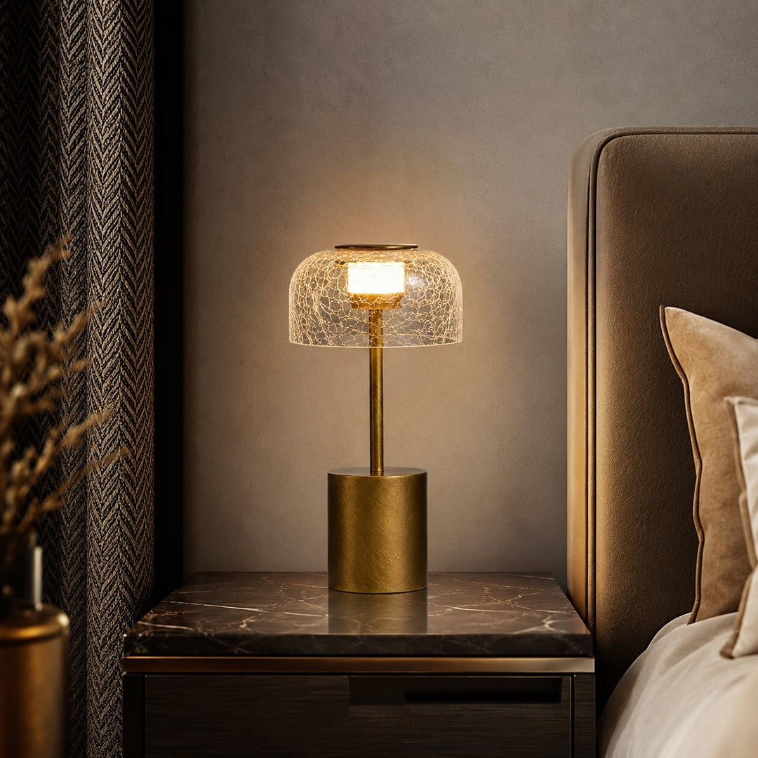 Modern Table Lamp with Cracked Glass Shade Cordless Design Adjustable LED Color Temperature