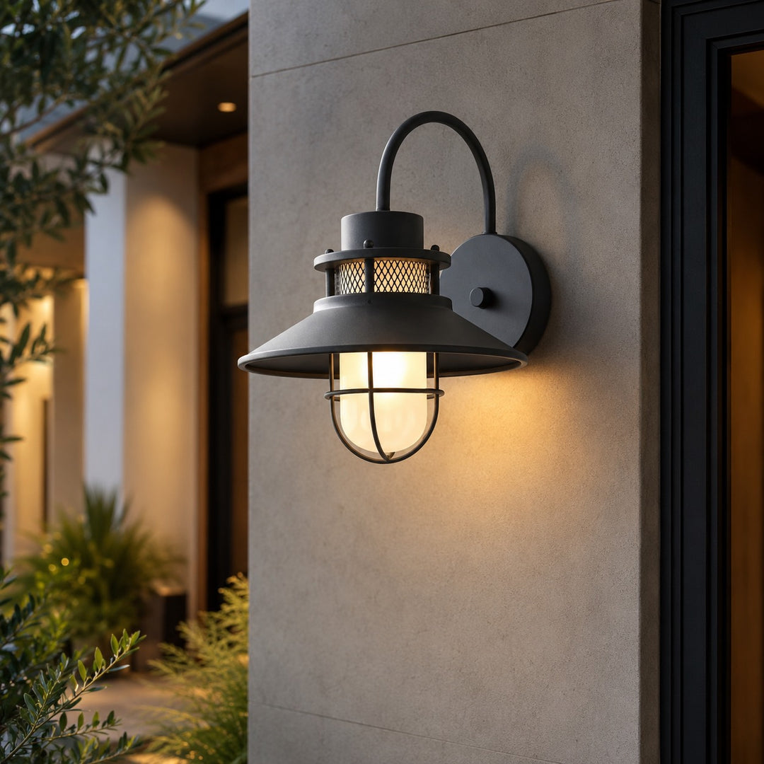 Vintage Outdoor Wall Light with Weatherproof Metal and Glass Construction for LED Bulbs