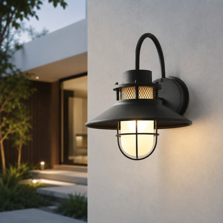 Vintage Outdoor Wall Light with Weatherproof Metal and Glass Construction for LED Bulbs