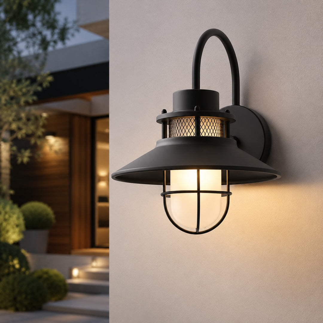 Vintage Outdoor Wall Light with Weatherproof Metal and Glass Construction for LED Bulbs