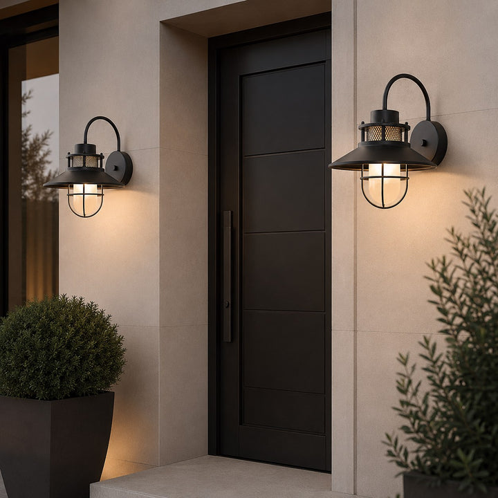 Vintage Outdoor Wall Light with Weatherproof Metal and Glass Construction for LED Bulbs