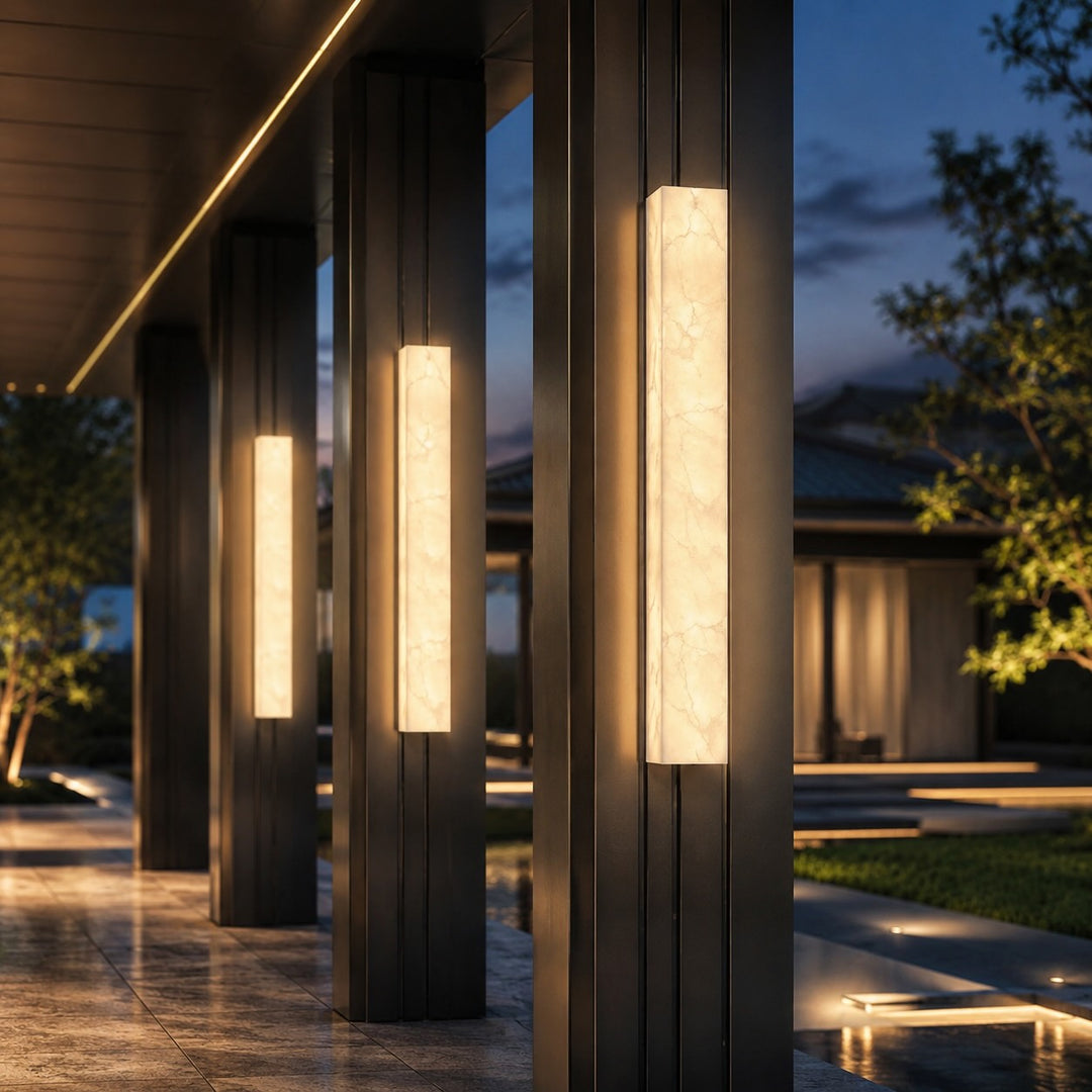 Modern Rectangular Outdoor Wall Lamp Weather-Resistant Resin LED Lighting for Pathways and Patios