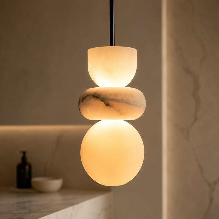 Minimalist Pendant Lamp with Marble Shade and Warm LED Light for Kitchen Pendant Lighting