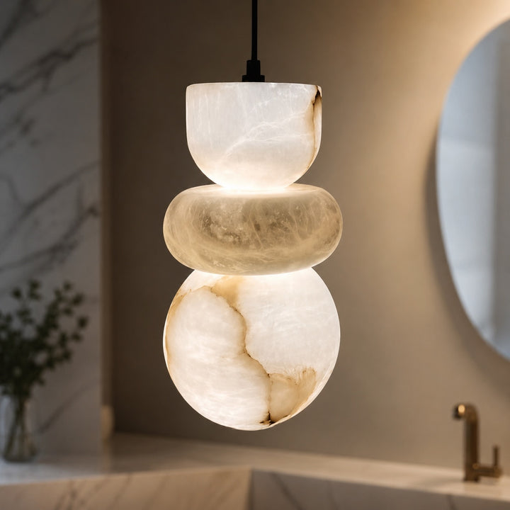 Minimalist Pendant Lamp with Marble Shade and Warm LED Light for Kitchen Pendant Lighting