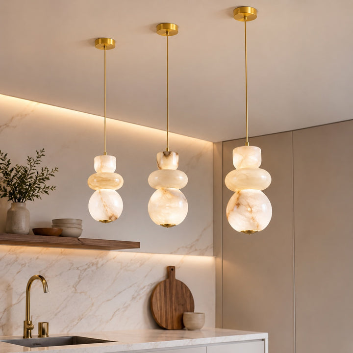 Minimalist Pendant Lamp with Marble Shade and Warm LED Light for Kitchen Pendant Lighting