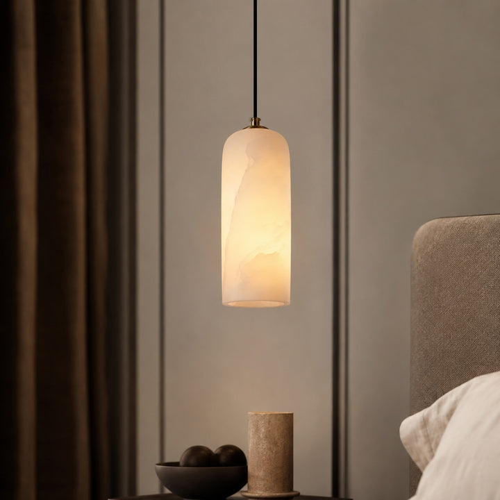 Modern LED Pendant Lamp Hanging Alabaster Shade Brushed Copper Finish for Kitchen Pendant Lighting